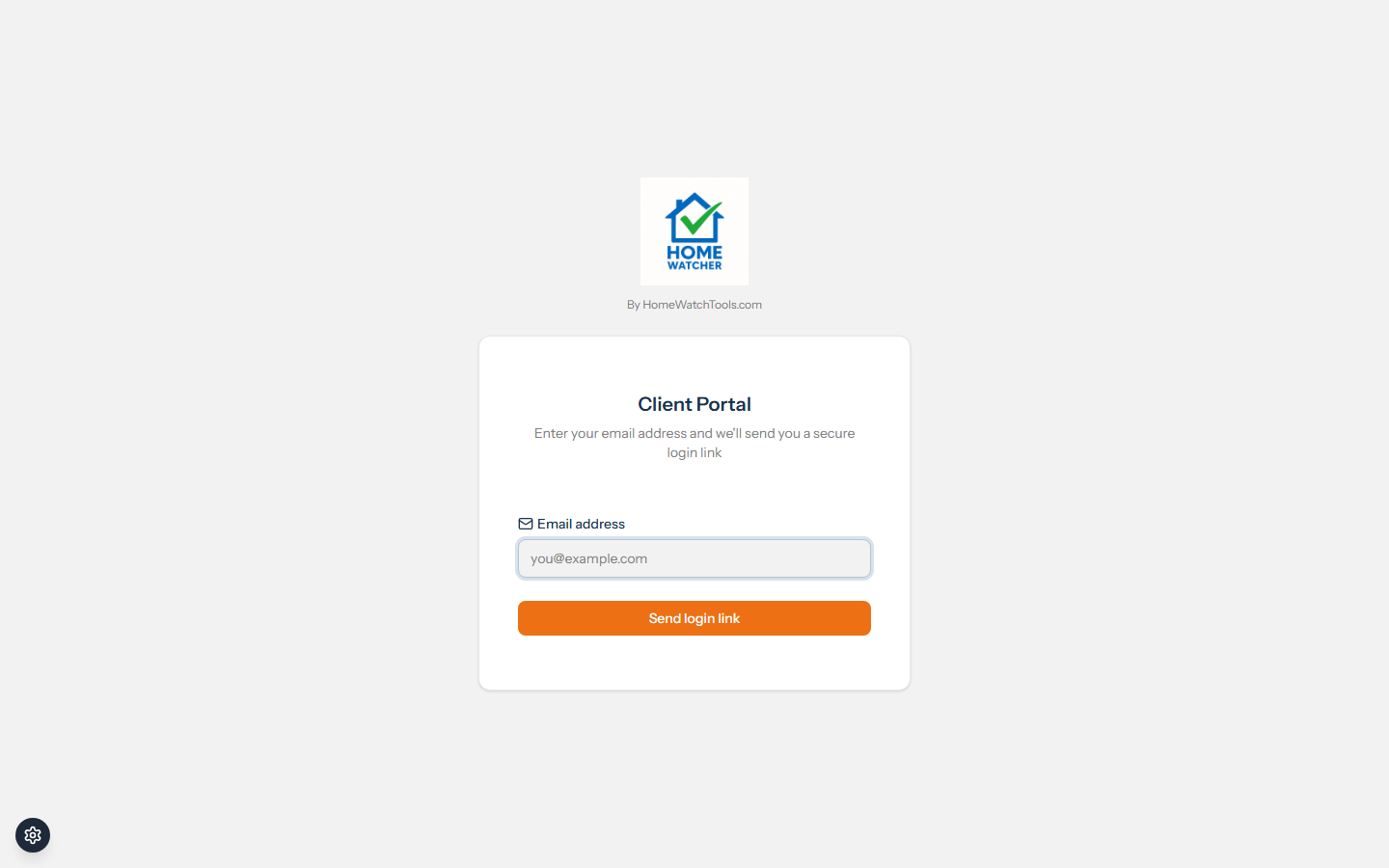 Client portal login screen where a homeowner enters their email to receive a secure link