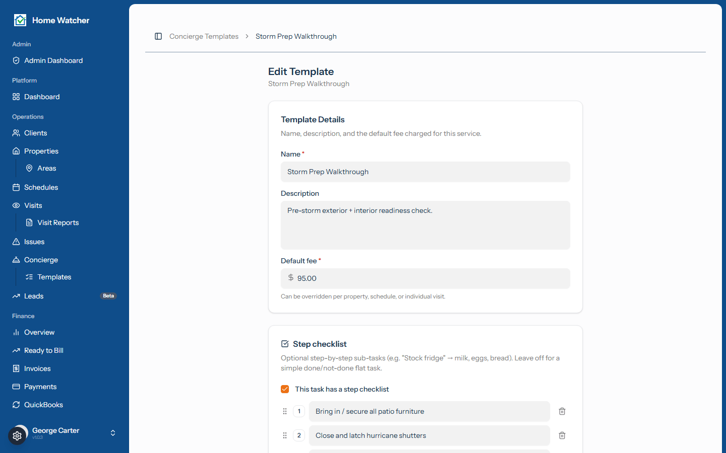 The template editor with steps