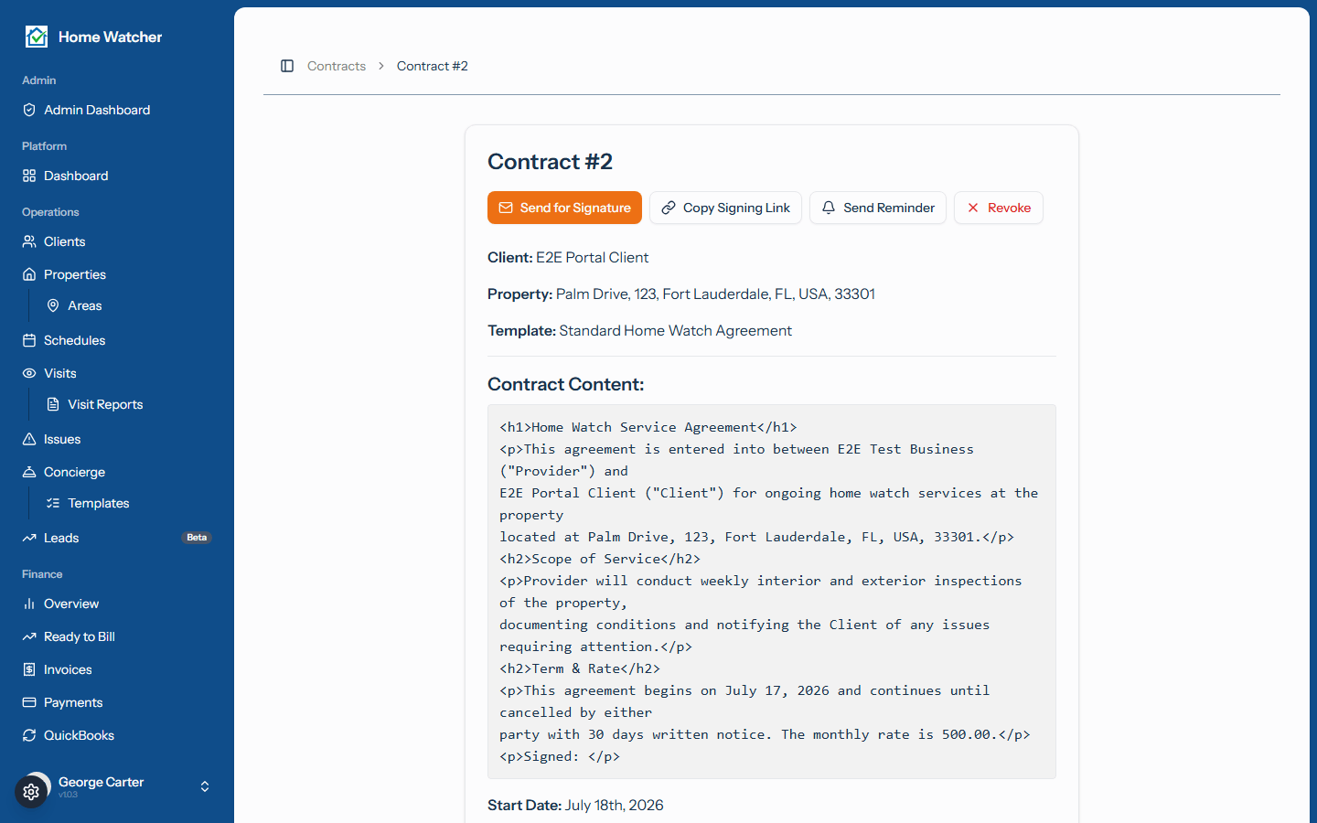 A contract ready to send for signature