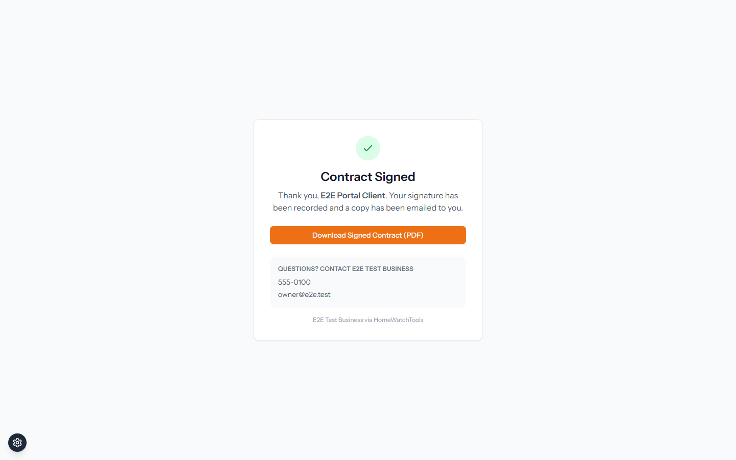 The signed contract confirmation page