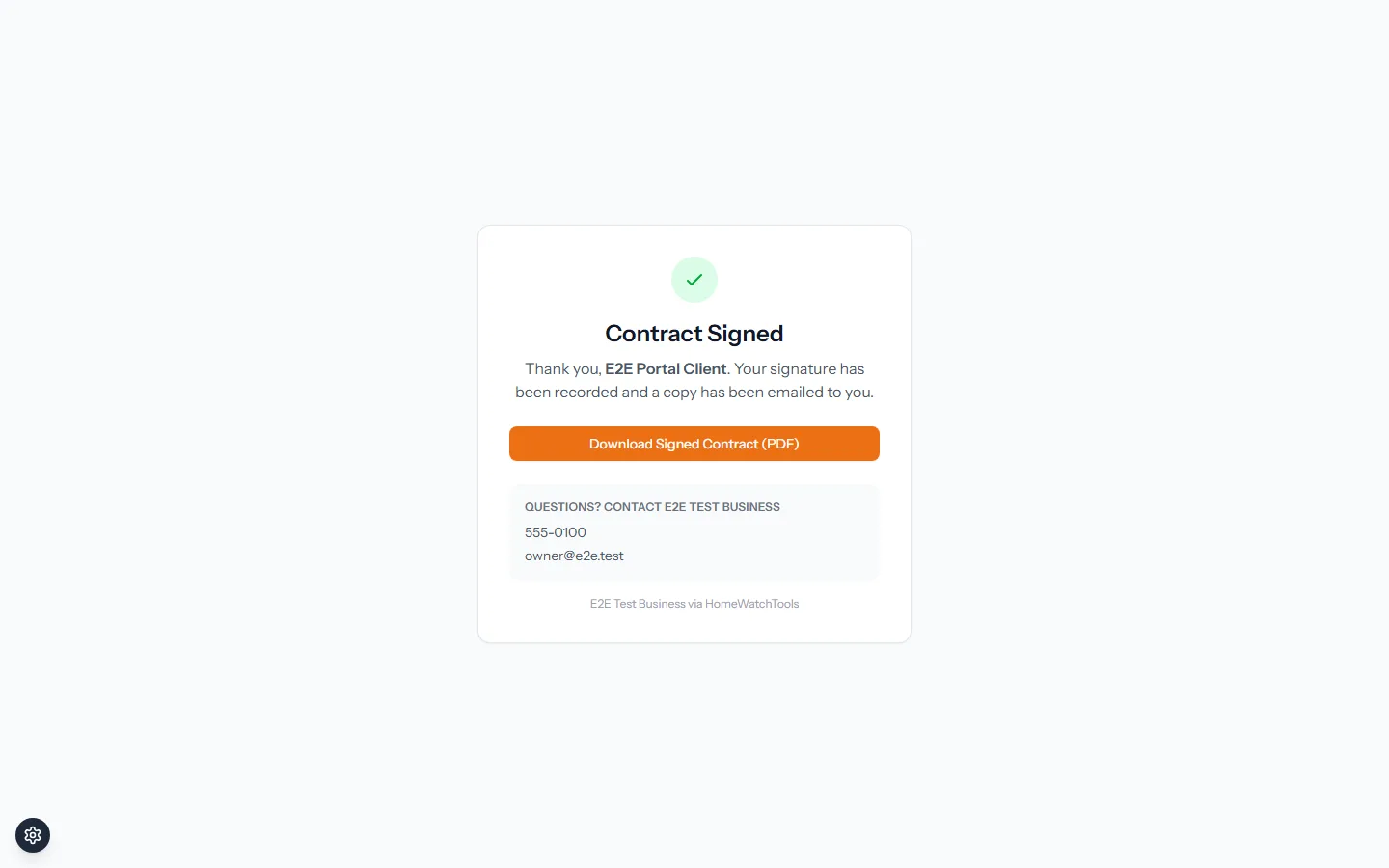 Signed service agreement with e-signature in Home Watcher