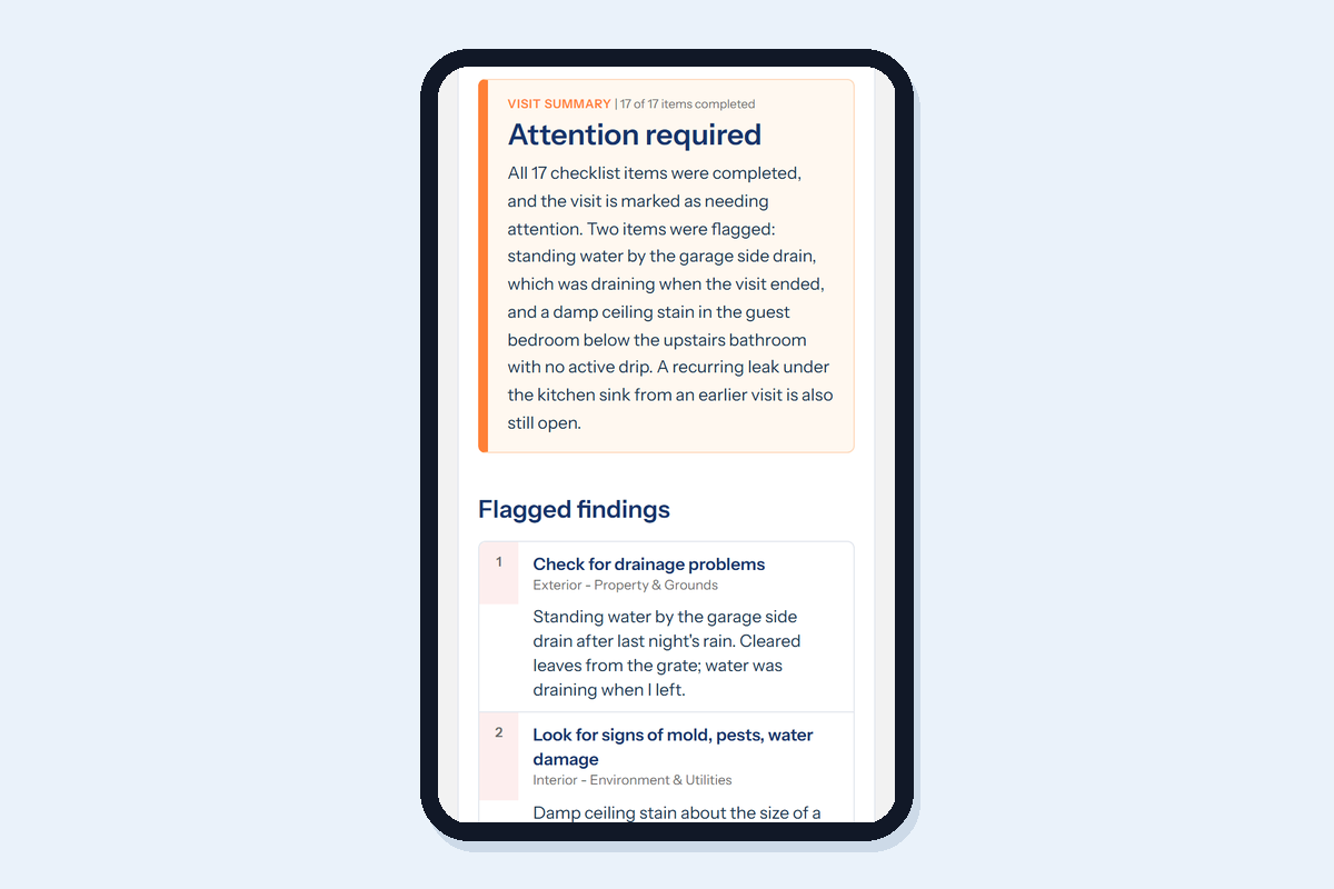 The one-page summary on a phone in the client portal