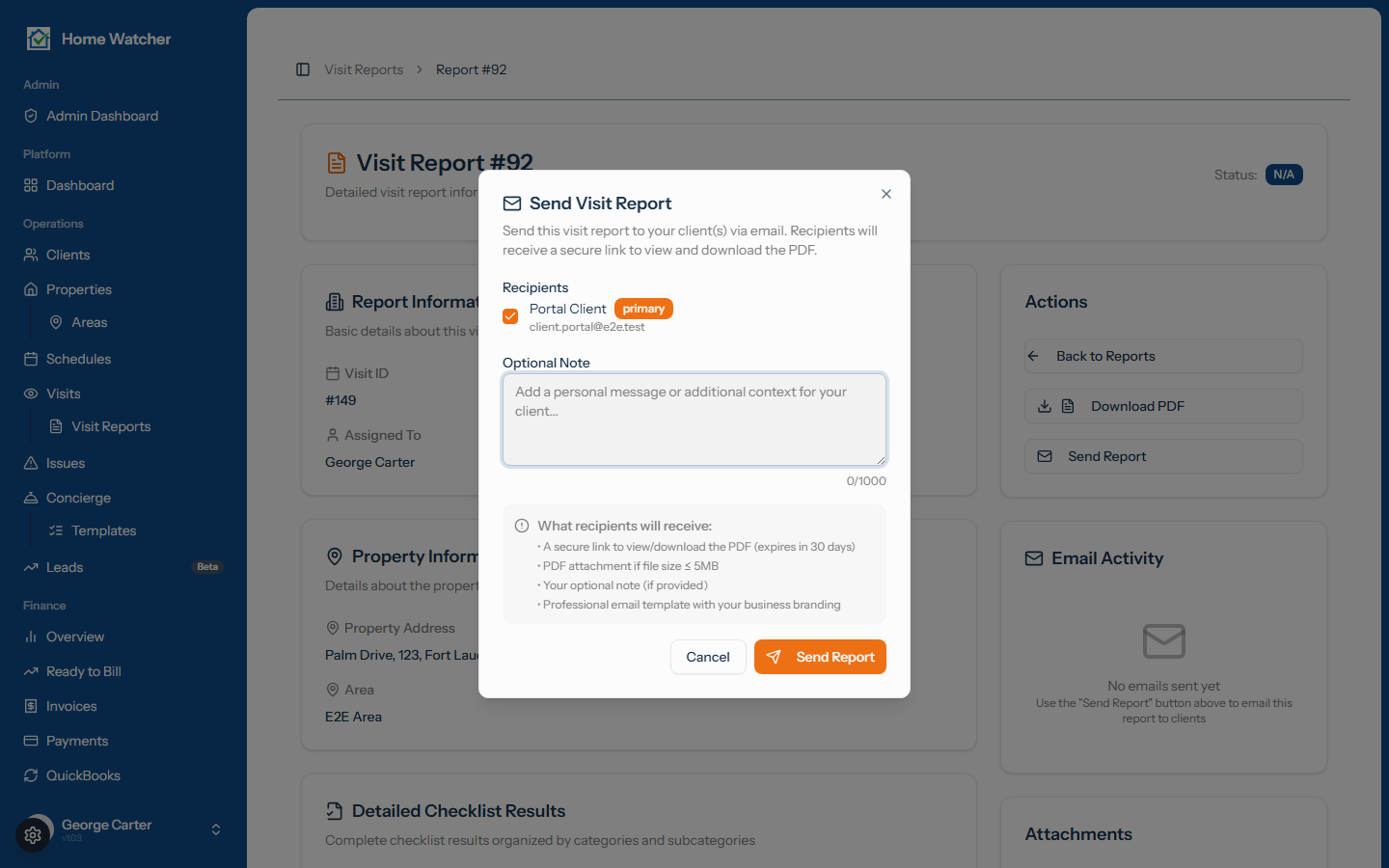 Choosing recipients in the Send Report window