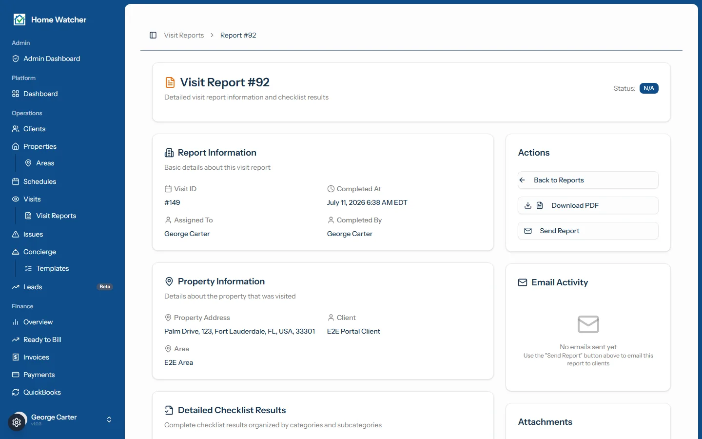 Branded visit report with photos, findings, and send tracking
